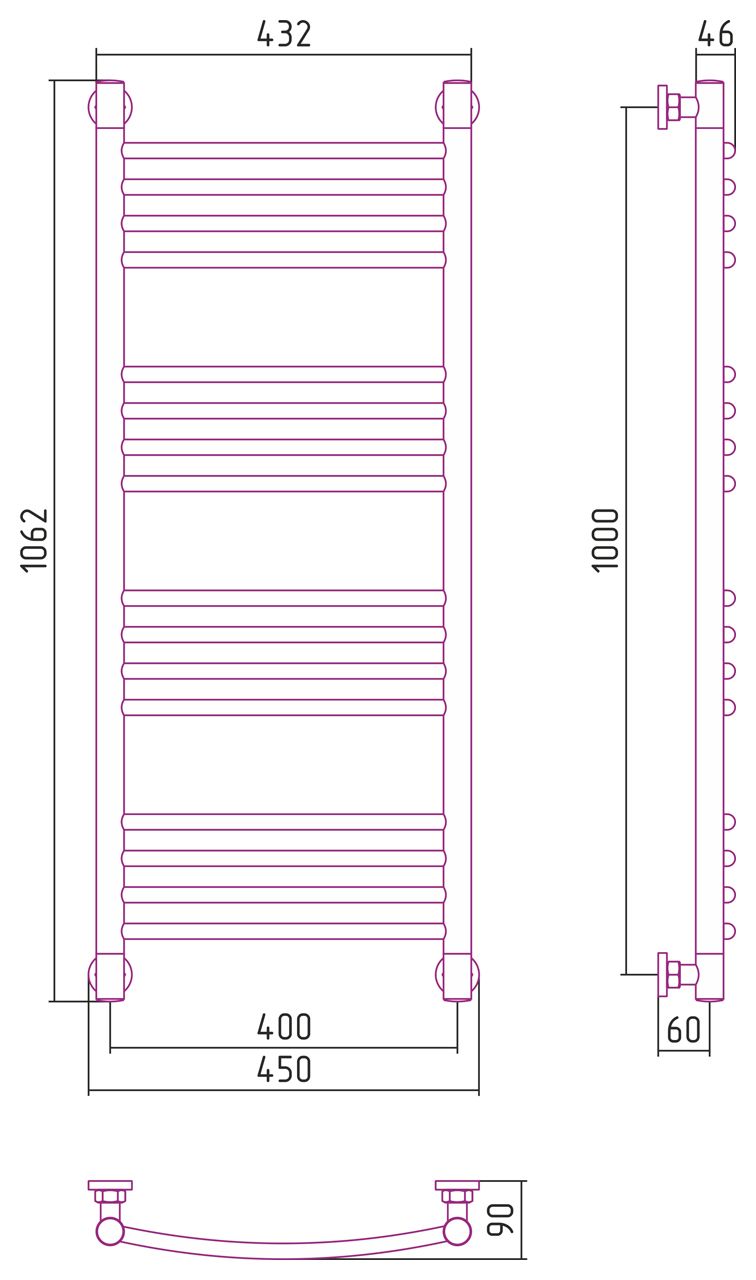Полотенцесушитель водяной "Богема+" 1000х400 (Состаренная Латунь)