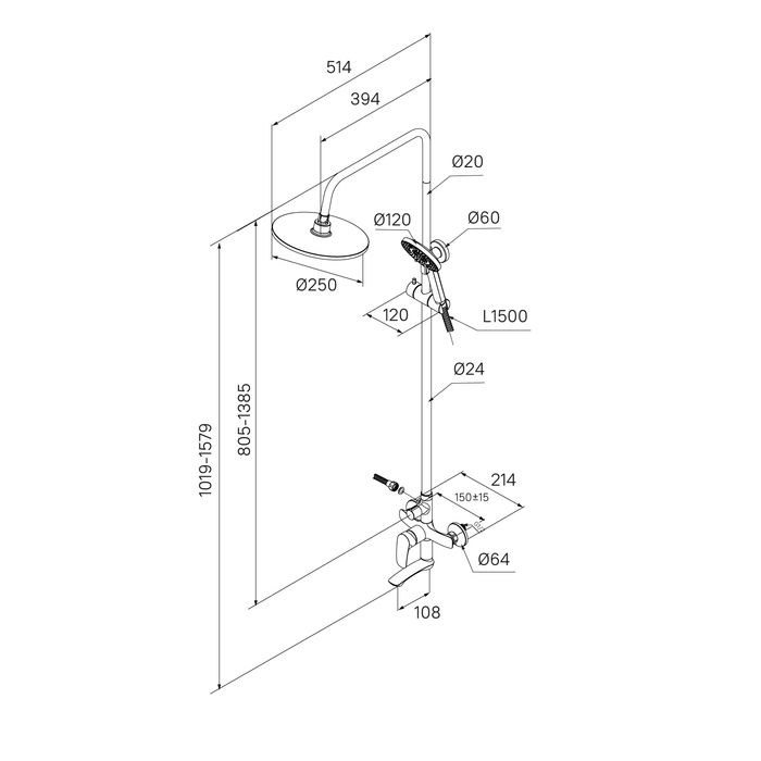 Душевая система Milardo Rora (RORWT4FM06), артикул RORWT4FM06