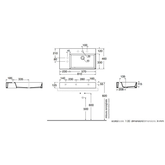 AZZURRA ELEGANCE Squared Раковина подвесная/накладная  81х46х12.5см c 1 отв. под смеситель ,  цвет белый AZZURRA ELEGANCE Squared Раковина подвесная/накладная  81х46х12.5см c 1 отв. под смеситель ,  цвет белый