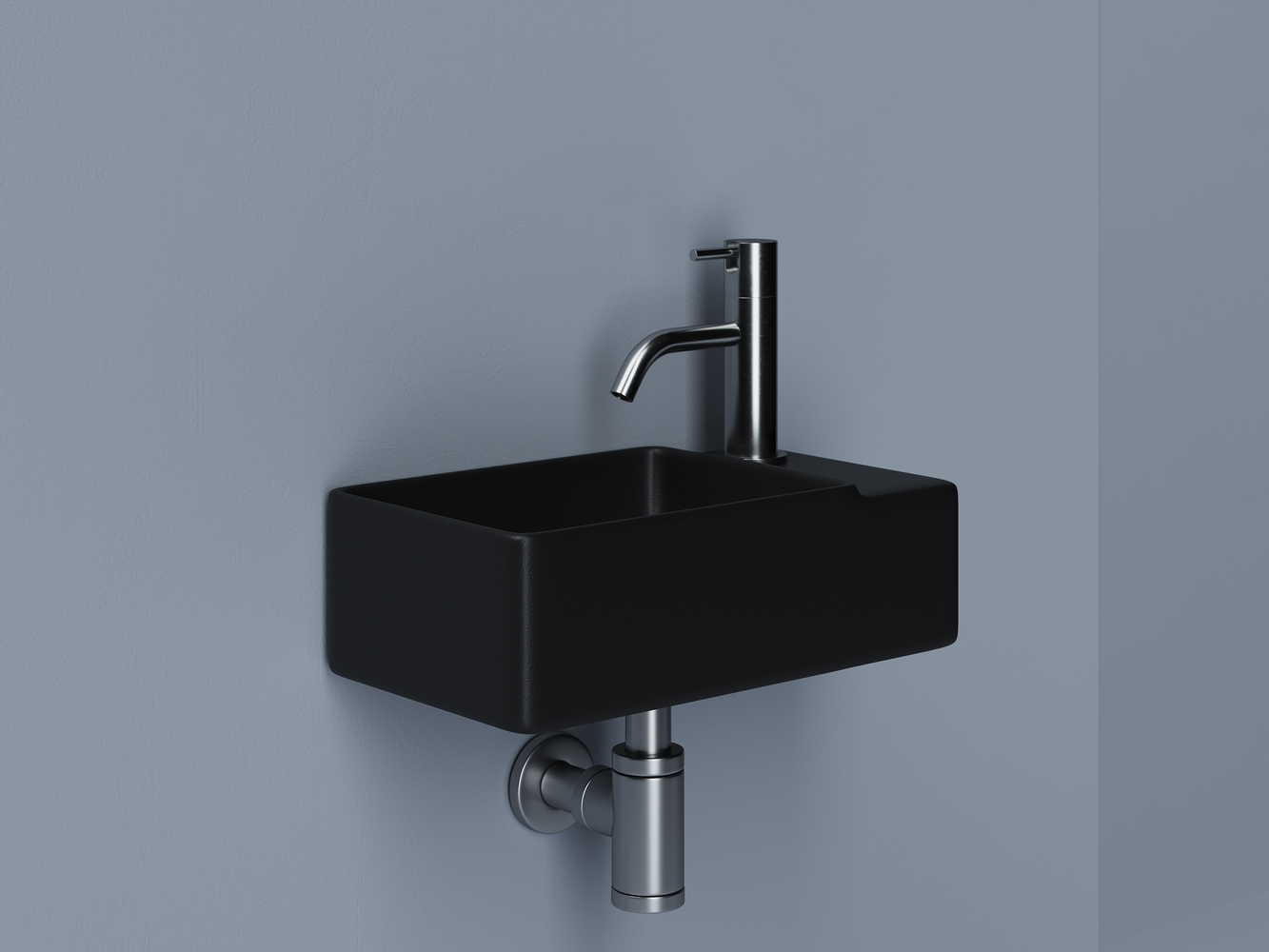 Умывальник подвесной прямоугольный (чаша слева, отверстие под смеситель справа) цвет черный матовый Элемент (Element) 395x220x125мм, артикул CN5045MB