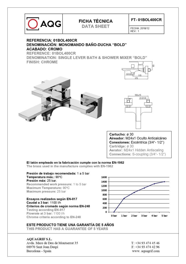 AQG Bold, однорычажный смеситель для ванны, без набора для душа, цвет белый матовый, артикул 01BOL400BL