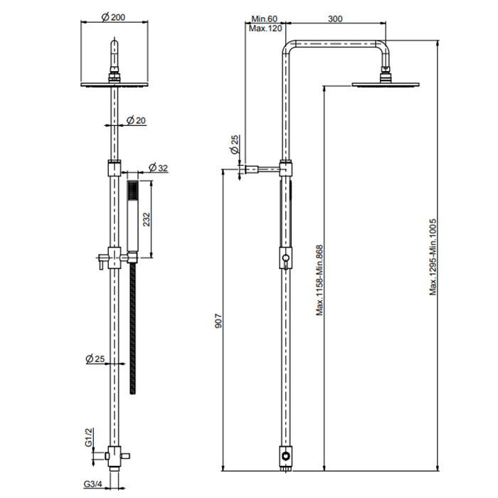 FIMA|Carlo Frattini Wellness Душевая стойка с верхним душем Ø 250 мм. и душевым комплектом, цвет хром