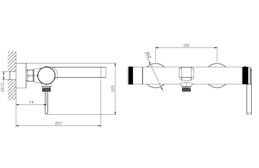 Смеситель для ванны с душем DQ Bonn короткий излив хром (DA1703201), артикул DA1703201