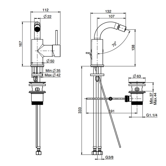 Fima Carlo Frattini Spillo Up Смеситель для биде, на 1 отв., с донным клапаном, цвет: золото