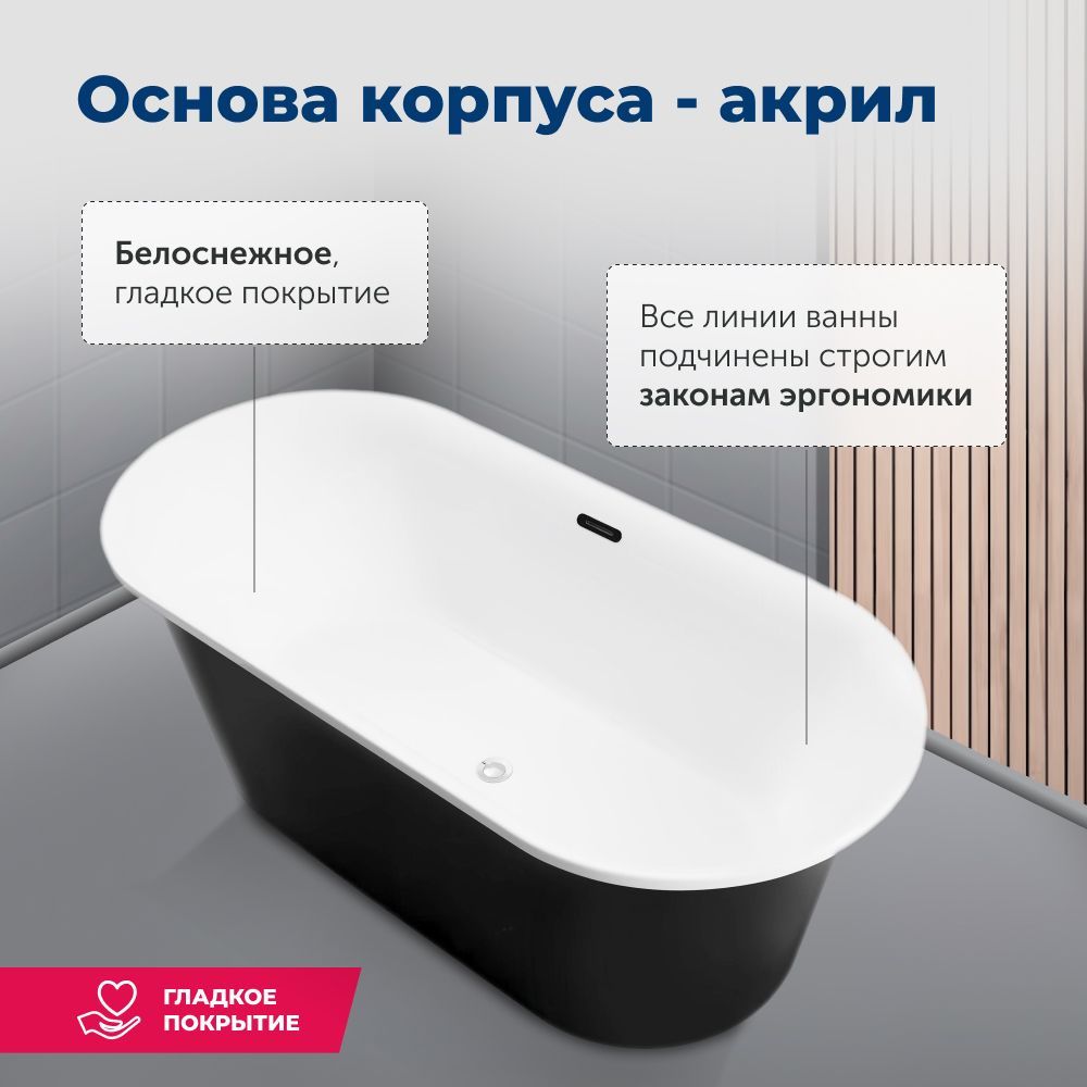 Акриловая ванна Aquanet Family Smart 170x78 88778-MW-MB Акриловая ванна Aquanet Family Smart 170x78 88778-MW-MB