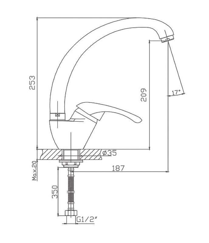 Смеситель для кухни Cron CN4103-2, хром