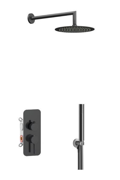 AQG Urban Flow, душевой комплект ER236 на 2 потребителя, с настенным кронштейном, цвет оружейная сталь (PVD)