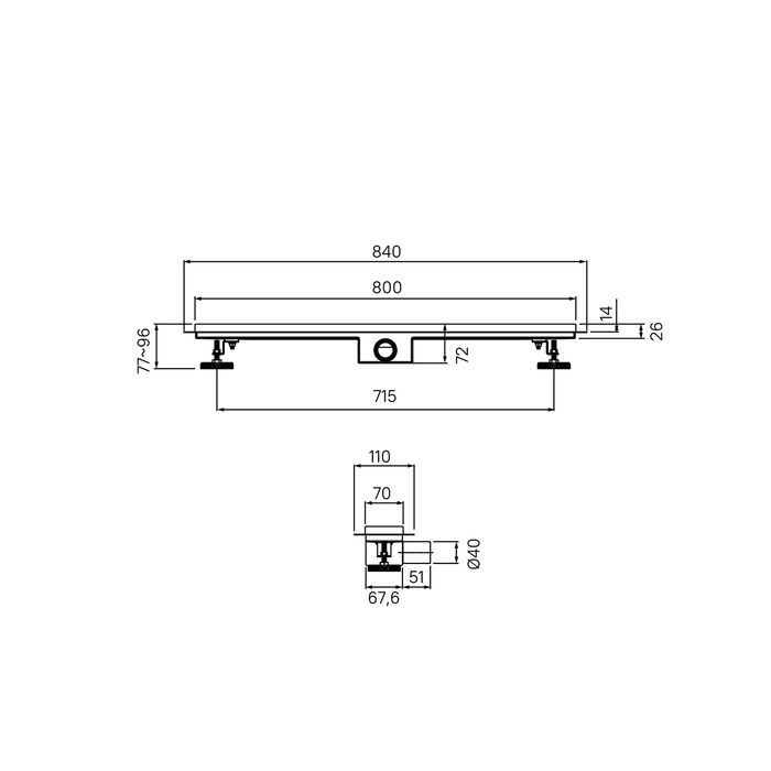 Лоток душевой, горизонтальный выпуск, комбинированный затвор, перфорированная решетка, 800мм, хром, IDDIS, (975A8SB10DZ), артикул 975A8SB10DZ