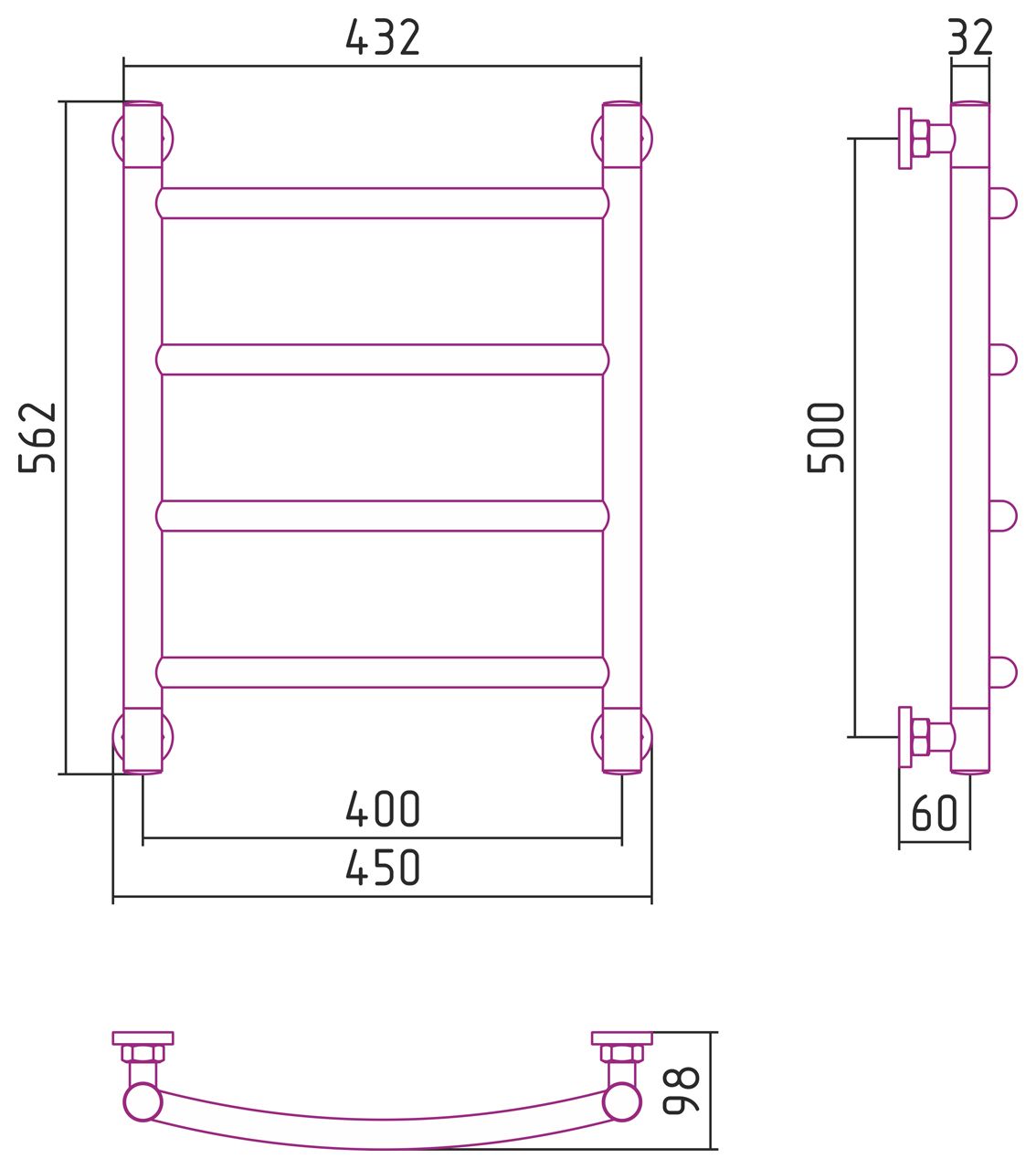 Полотенцесушитель водяной "ГАЛАНТ+" 500х400 (Матовое ЗОЛОТО)