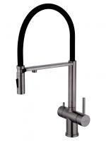 Смеситель для кухни с гибким изливом и подключением фильтра WONZON & WOGHAND, Темный графит (WW-88458009-BGM)