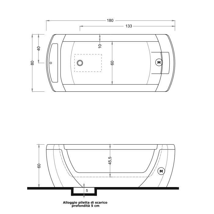 TREESSE VISION Ванна 1800x800x600 мм., монтаж DX- в правый угол, гидромассаж STX, подголовник и подлокотники черные, панели и ванна белая