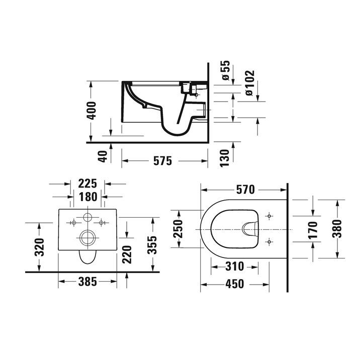 Duravit  Millio Унитаз подвесной &quot;Grooves&quot;  370х570 мм, крепление в компл.,цвет белый шелковисто-матовый