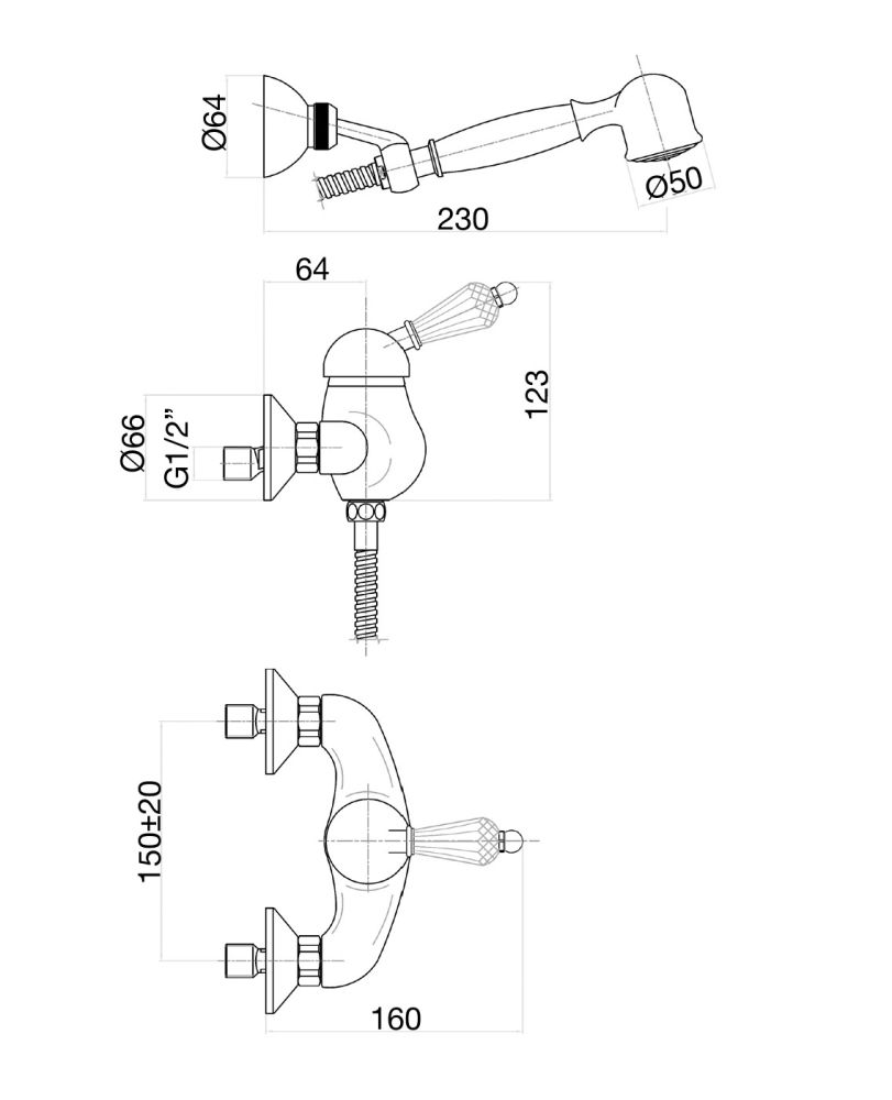 Смеситель для душа Fiore IMPERIAL- SKY  (SWAROVSKI®) 82OO5127, золото