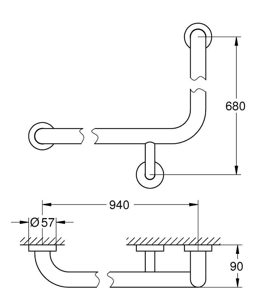 Поручень для ванны угловой GROHE Essentials 940x600 мм, хром (40797001) Поручень для ванны угловой GROHE Essentials 940x600 мм, хром (40797001)