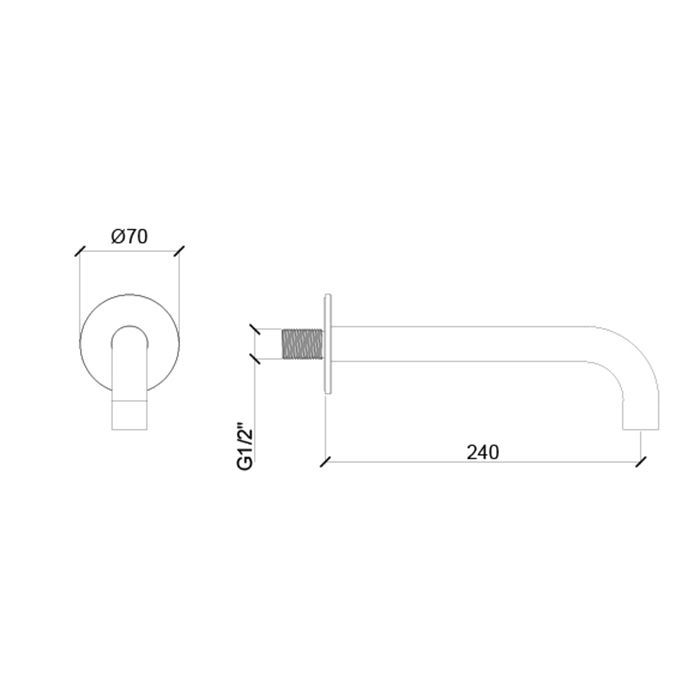 Излив, Almar, Waterfalls, настенный, вынос излива, мм-240, стандарт подводки-1/2", цвет-хром Излив, Almar, Waterfalls, настенный, вынос излива, мм-240, стандарт подводки-1/2", цвет-хром