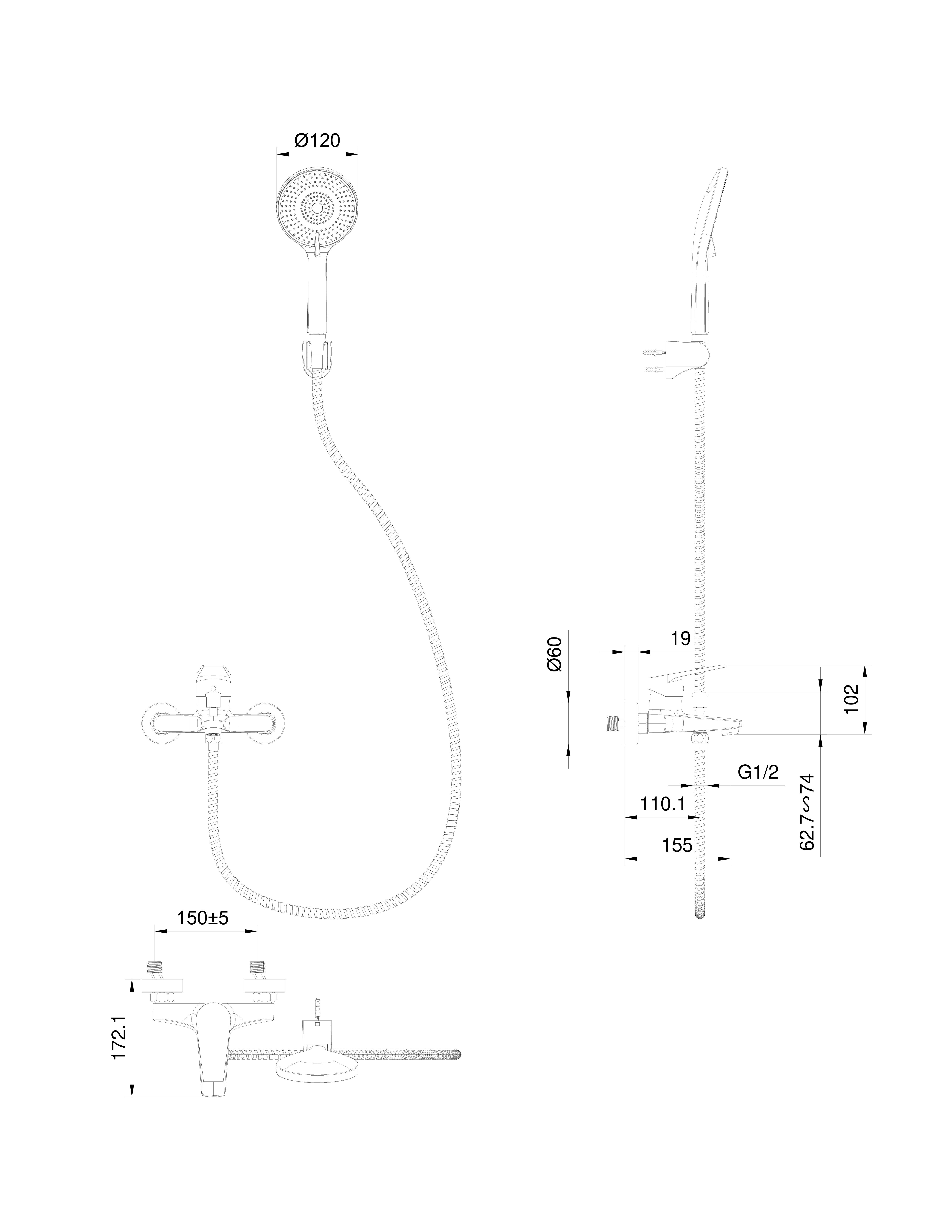 Смеситель для ванны с душем WONZON & WOGHAND, Темный графит (WW-A30891-BGG) Смеситель для ванны с душем WONZON & WOGHAND, Темный графит (WW-A30891-BGG)