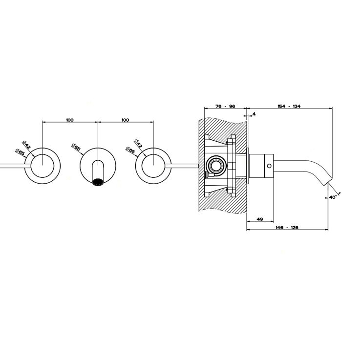 GESSI 316 Встраиваемый смеситель с изливом 146-126мм (внешние части), цвет: steel brushed