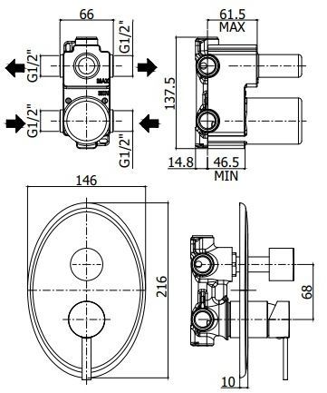 Смеситель для ванны Paffoni Berry BR018CR (с внутренней частью) хром