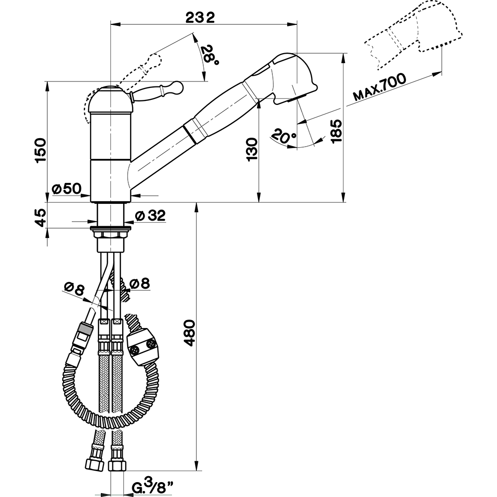 CISAL Arcana Royal Смеситель для кухни на 1 отверстие, с выдвижным изливом, цвет хром
