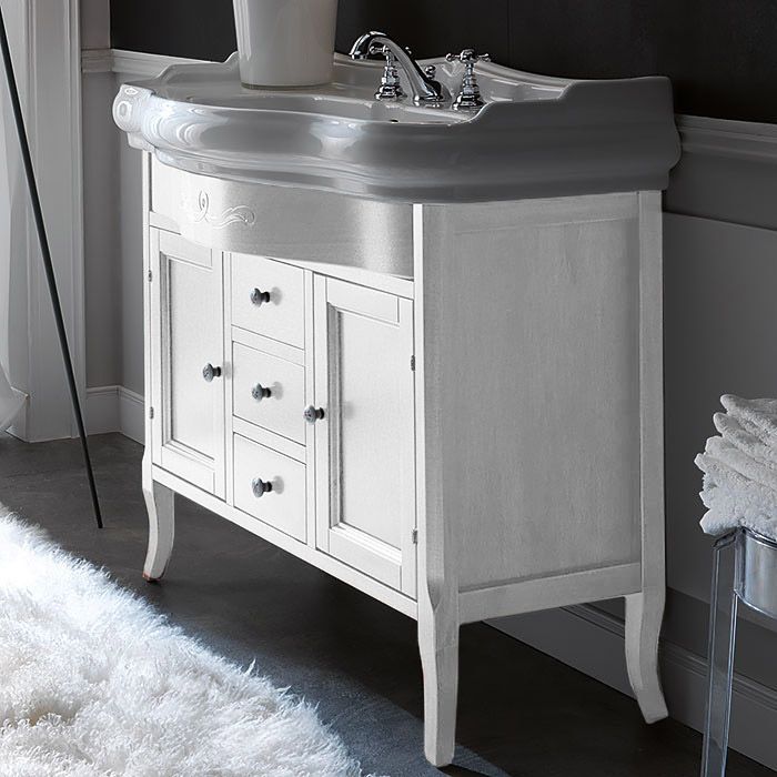 KERASAN Retro 7347, база 100см, с прямым фасадом, под  раковину 1050, цвет:белый матовый, ручки: керамика, артикул 734730