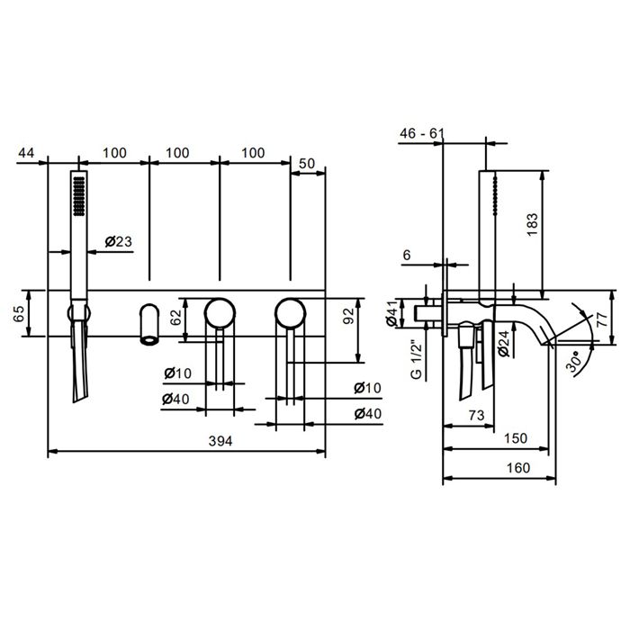 Fantini Nostromo Смеситель для ванны, встраиваемый, с ручн душем, излив 150мм, (наружняя часть), цвет: нержавеющая сталь