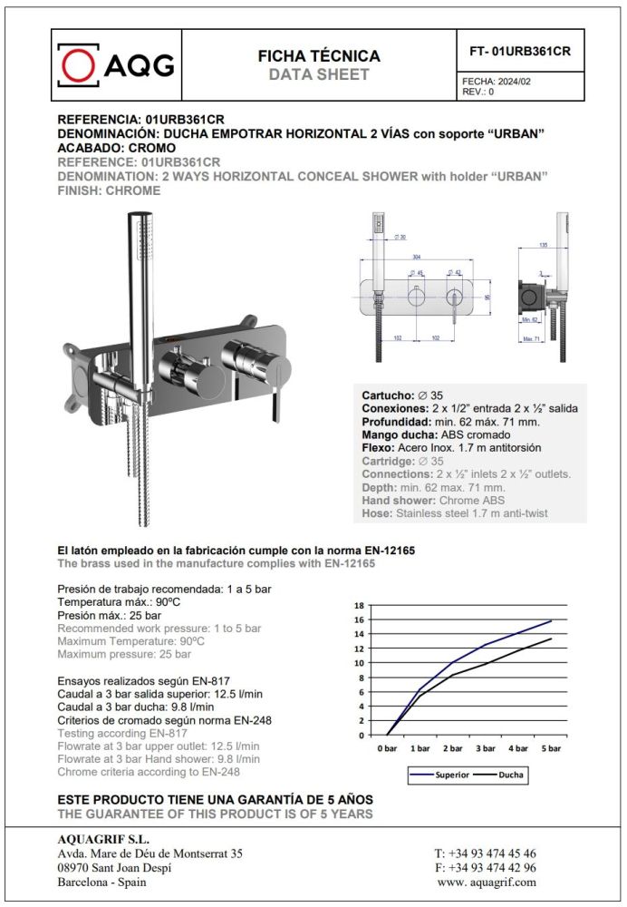AQG Urban, душевой комплект ER231 на 2-3 потребителя, с потолочным кронштейном, цвет хром, артикул 19URBER23102