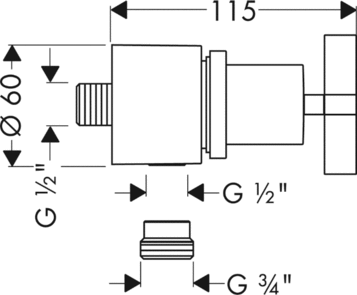 AX Citterio Вывод воды для ручного душа с клапаном и вентилем, Fixfit Stop, ½’ (крестовая рук.), цвет: хром AX Citterio Вывод воды для ручного душа с клапаном и вентилем, Fixfit Stop, ½’ (крестовая рук.), цвет: хром