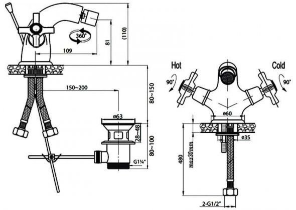 Смеситель для биде Cezares Lord LORD-BS1-02 Бронза