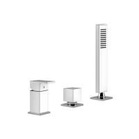 Gessi Rettangolo Смеситель для ванны на 3 отверстия, с переключателем и ручным душем, без излива, цвет: хром Gessi Rettangolo Смеситель для ванны на 3 отверстия, с переключателем и ручным душем, без излива, цвет: хром
