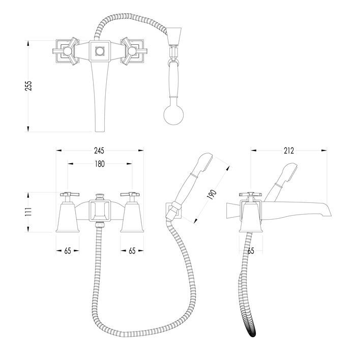 Devon Time Смеситель на борт  ванны на 2 отв с ручной лейкой и шлангом , цвет хром, артикул 2TIME233BCR