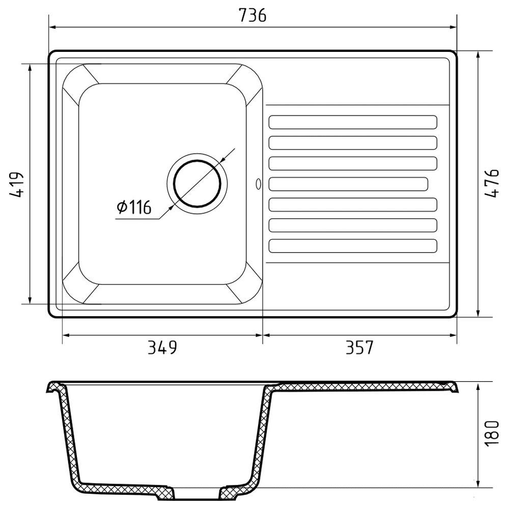 Кухонная мойка GranFest QUARZ 78, черный, артикул 78 черный