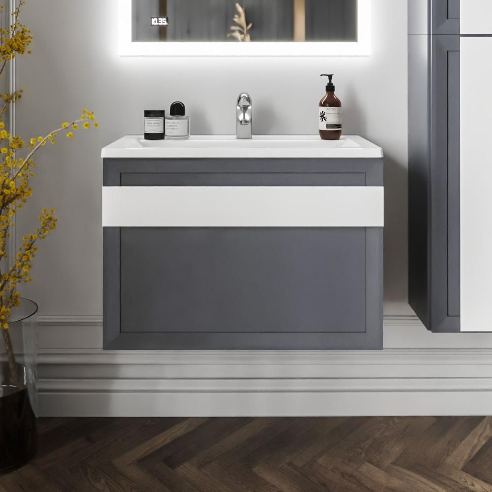 Тумба под раковину подвесная Бриклаер БЕРЛИН оникс серый, 80 см, артикул 4627125416156