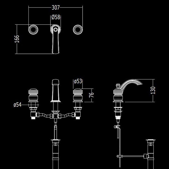 Devon&Devon Excelsior Royal Смеситель для раковины на 3 отверстия, донный клапан. Цвет: античная латунь., артикул EXC-RY100OTS