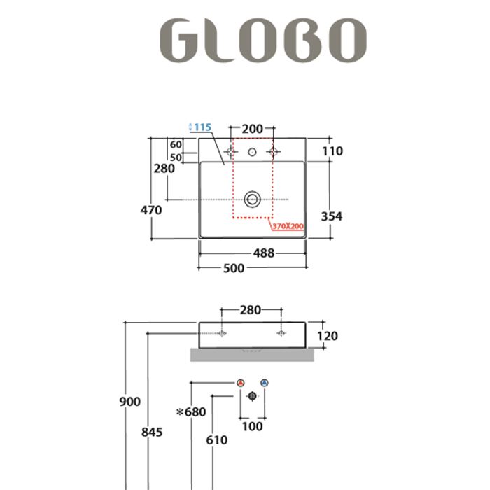 GLOBO T-Edge  Раковина-чаша на столешницу/подвесная 50х47Х14.5 см, с 1 отв под смеситель, цвет белый GLOBO T-Edge  Раковина-чаша на столешницу/подвесная 50х47Х14.5 см, с 1 отв под смеситель, цвет белый