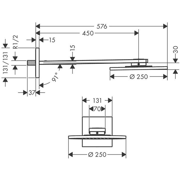 AX ShowerSolution Верхний душ, Ø 250мм, 1jet, с  держателем 450мм, настенный монтаж, цвет: хром AX ShowerSolution Верхний душ, Ø 250мм, 1jet, с  держателем 450мм, настенный монтаж, цвет: хром
