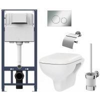 Комплект унитаза с инсталляцией AM.PM Like CK80EF с сиденьем Микролифт с клавишей смыва Хром и аксессуарами для ванной комнаты Комплект унитаза с инсталляцией AM.PM Like CK80EF с сиденьем Микролифт с клавишей смыва Хром и аксессуарами для ванной комнаты