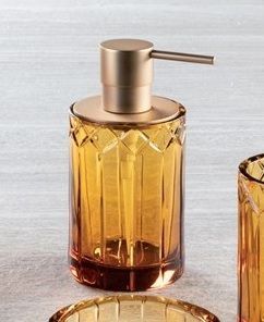 Stil Haus Queen Ambra, настольный дозатор из хрусталя, цвет янтарь, помпа с крышкой матовое золото