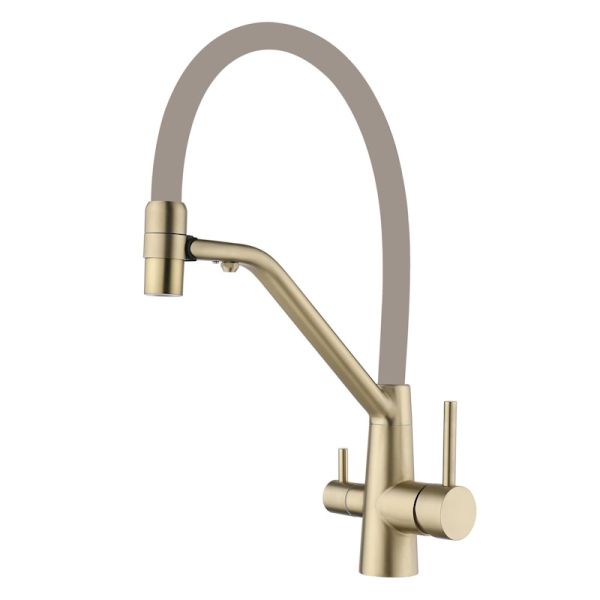 Смеситель для кухни с подключением фильтра воды Fmark FS1462-C12, матовое золото/бежевый
