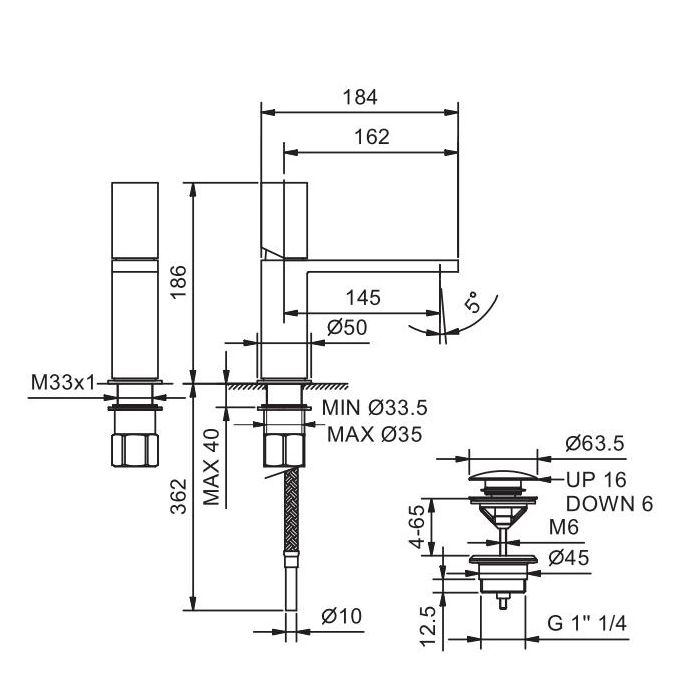Fantini Milano Смеситель для раковины, 1 отв., с нажимн. донным клапаном, излив 145мм, цвет: матовая натуральная сталь