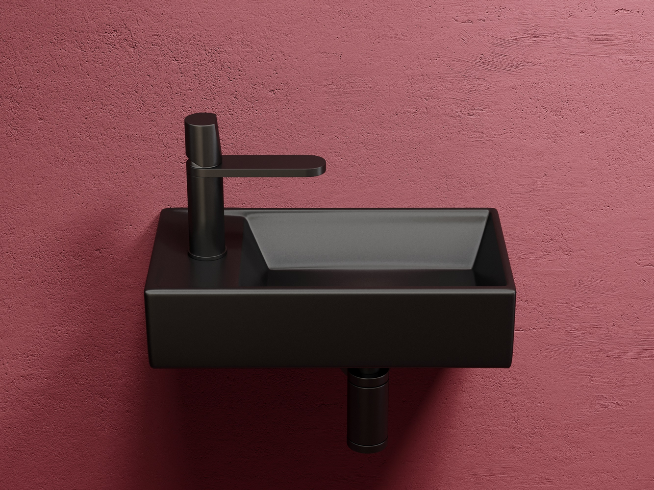 Умывальник подвесной прямоугольный (чаша справа, отверстие под смеситель слева) цвет черный матовый Элемент (Element) 407x217x100, артикул CN6051RMB