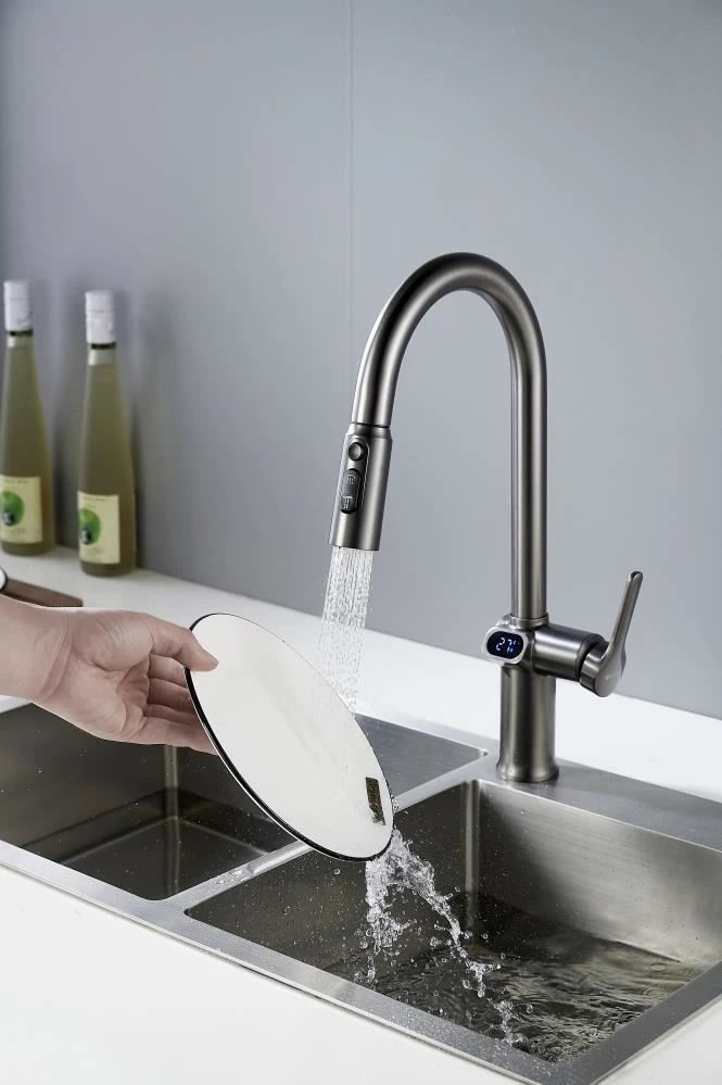 Смеситель для кухни с индикатором температуры Knotlor KN-100/GM, вороненая сталь, артикул KN-100/GM