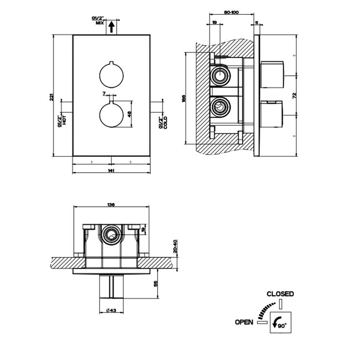 Gessi Emporio Via manzoni Внешние части для термостатического смесителя на 1 позицию, цвет: Black XL, артикул 38792#299