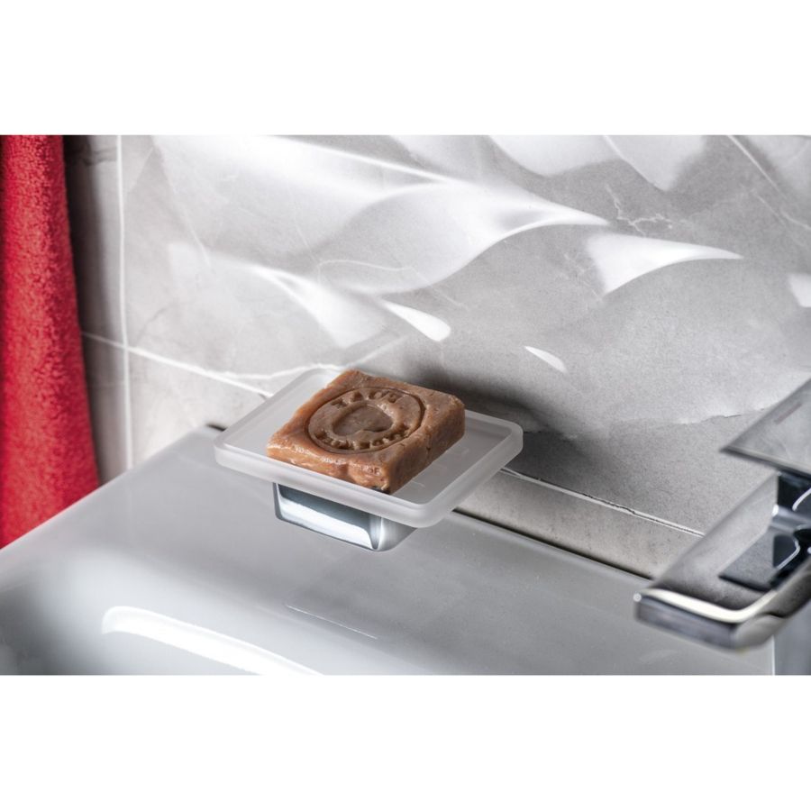 Мыльница EVEREST стеклянная, с хромированным держателем, 12,5x3,5x9 см, Sapho, артикул 1313-47