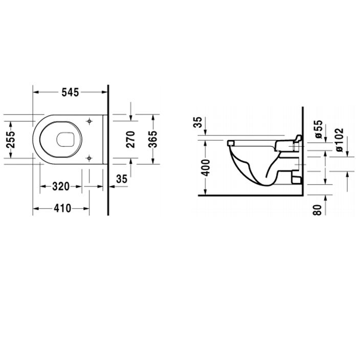 Duravit Starck 3 Унитаз подвесной, расстояние для крепления 230мм, с вертикальным смывом, 6,0л., 360x540мм, Цвет: Белый