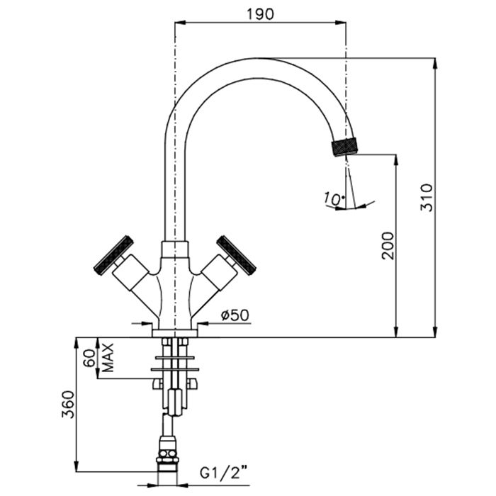 NICOLAZZI ARENA Смеситель для кухни на 1 отверстие, двухвентильный, цвет хром