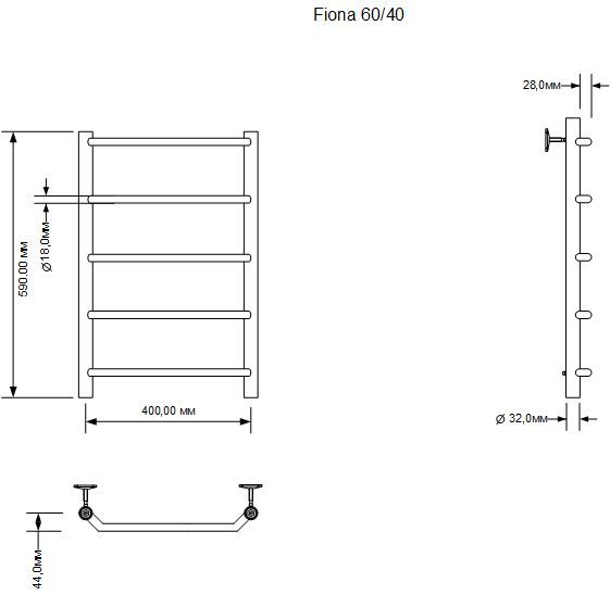 Полотенцесушитель электрический Aquanet Fiona 60х40 Тэн справа