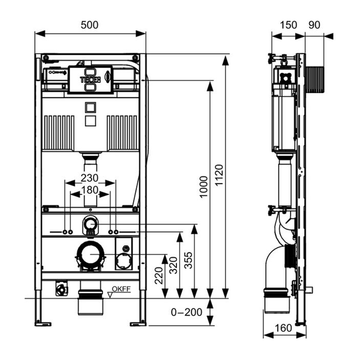 Инсталляция, TECE, TECEprofil, назначение-для унитаза TOTO Neorest, ширина, мм-500, глубина, мм-150, высота, мм-1120, тип установки-встраиваемый, тип смыва-двойной, объем сливного бачка, л-10, клавиша смыва-необходимо заказать, крепёж-есть