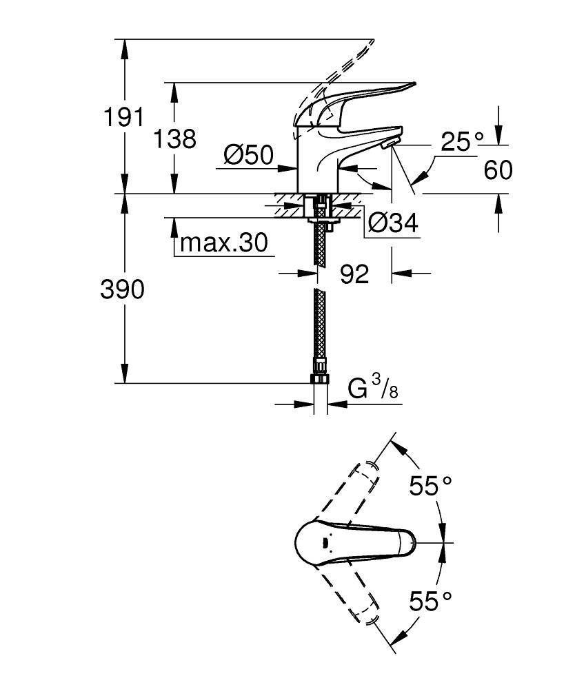 Смеситель для раковины GROHE Euroeco Special, рычаг 120 мм, хром (32762000) Смеситель для раковины GROHE Euroeco Special, рычаг 120 мм, хром (32762000)