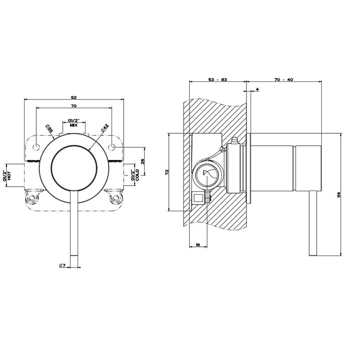 GESSI 316 Внешняя часть встраиваемого смесителя, на 1/2", 1 источник, цвет: steel brushed