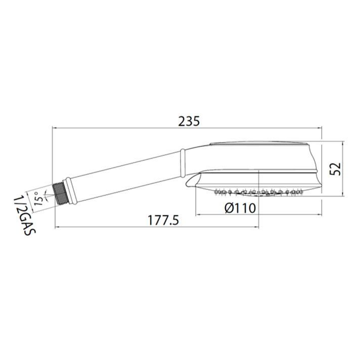 Bossini  Комплект душевой лейки и встр/ держателя с поворотным соед.- Ручная лейка CLASSIC/3 Ø 110 mm шланг 150см цвет золото